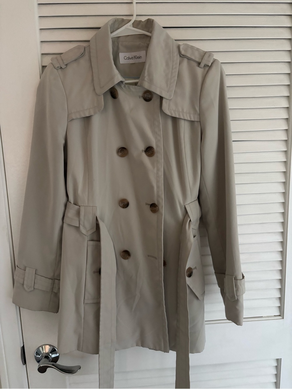Calvin Klein Light Beige Double-Breasted Trench Coat